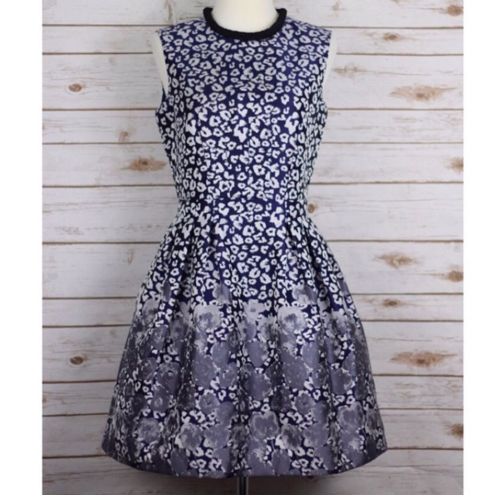 Andersson Bell Blue Leopard Print Floral Sleeveless Dress M